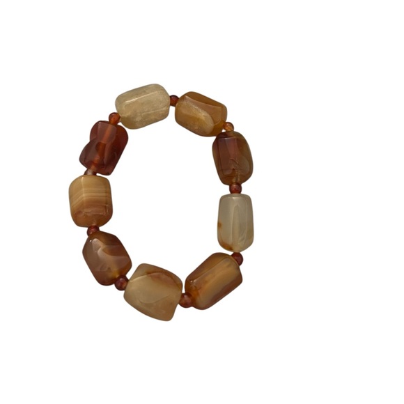 Agate Faceted Irregular Nugget Gem Stone Elastic Bracelet - Picture 1 of 3
